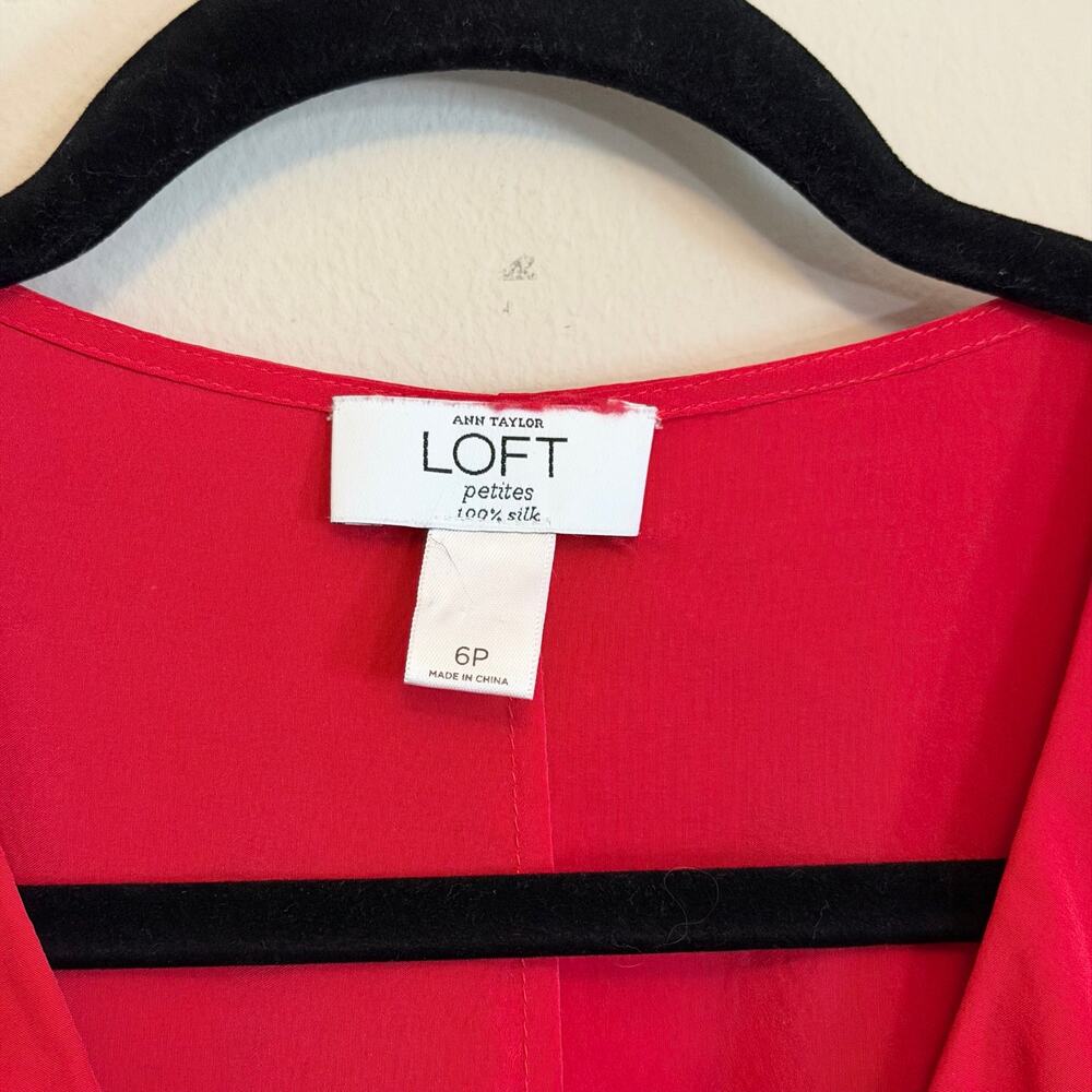 Ann Taylor Loft Silk Blouson Dress Sz 6P Red Sleeveless Ruffled Summer Feminine - Picture 4 of 4